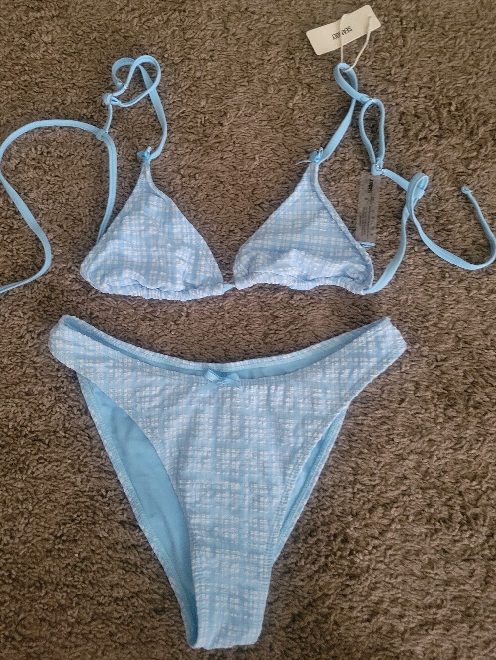 Light Blue Textured Triangle Bikini Set